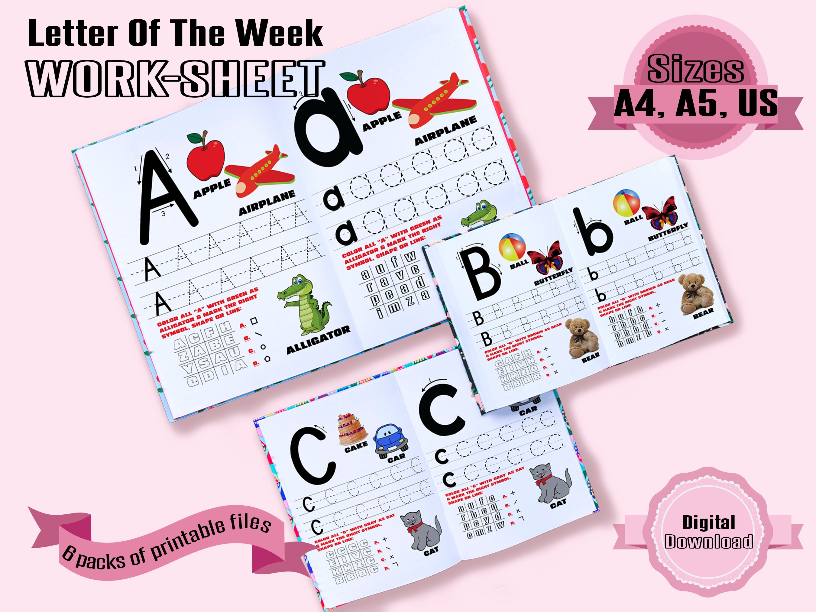 Alphabet Worksheets Bundle Printable Uppercase &amp; Lowercase Template ...