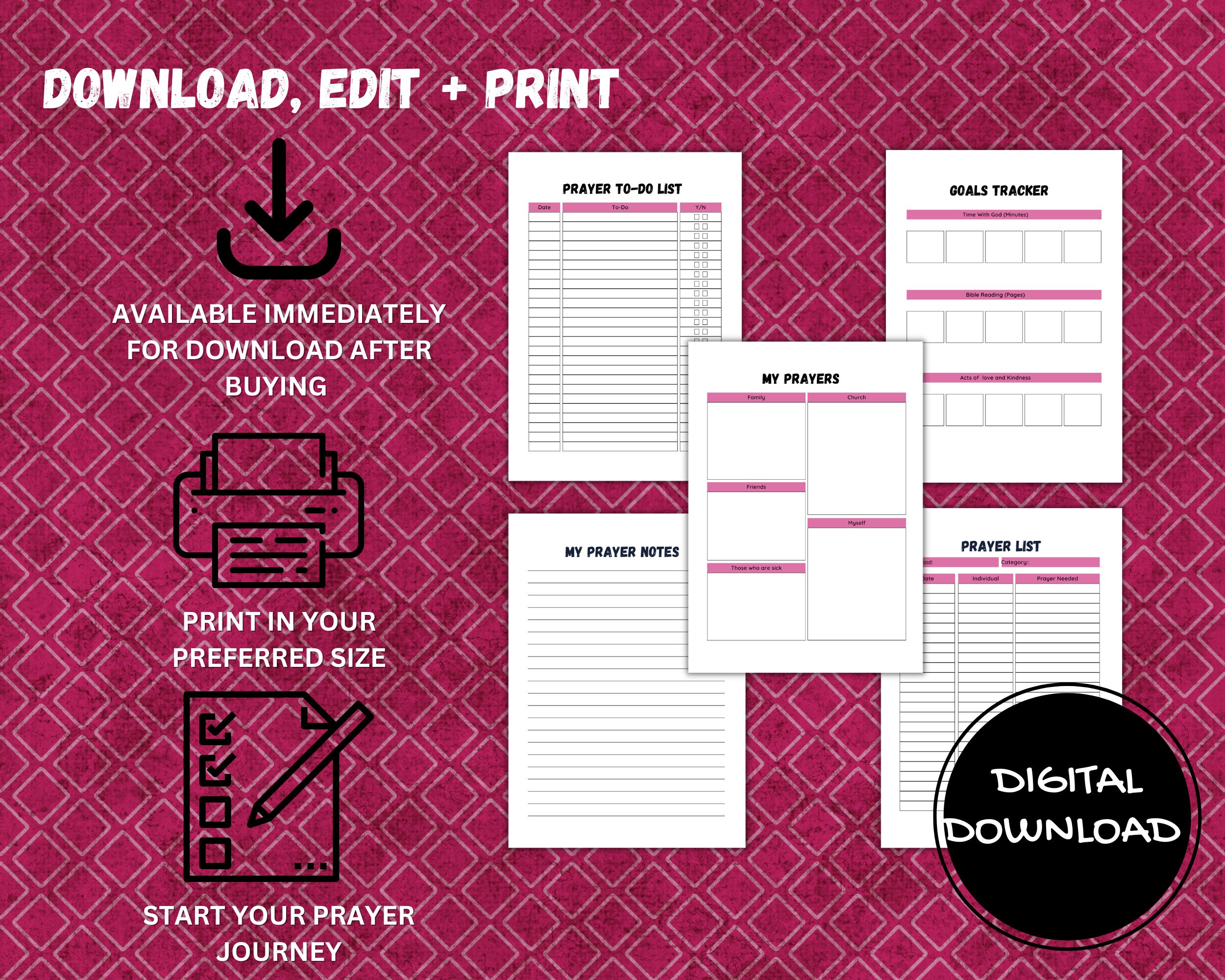 Prayer Journal Printable | Daily Prayer Planner | Digital Bible Study ...