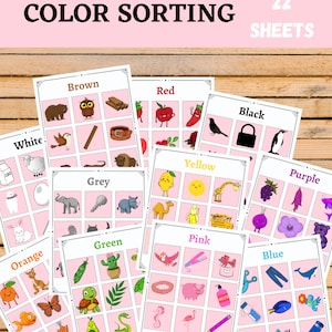 Druckbare Farbsortierung Aktivität | Digitales Vorschul-Arbeitsblatt | Kleinkind Busy Book, Farben lernen, Homeschool, Montessori