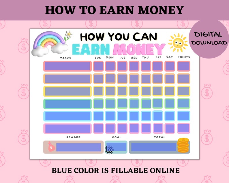 Earn Money Chore Chart Printable | Chart for Kids | Printable Chore ...