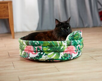 Cat bed with pillow - handmade, washable, comfortable and hypoallergenic, luxury design for stylish cat furniture