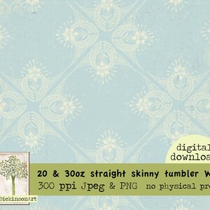 Straight skinny 20 and 30oz  seamless tumbler wraps sublimation soft blue victorian pattern PNG digital download Limited commercial license