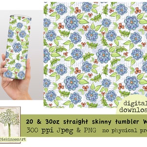 Geometric Plum Flowers - seamless tumbler wrap - skinny straight 20 & 30 oz - digital download - 300ppi jpeg - PNG