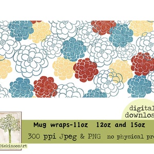 flower power repeat design Mug wraps 11oz, 12oz, 15oz sublimation PNG digital download Limited commercial license