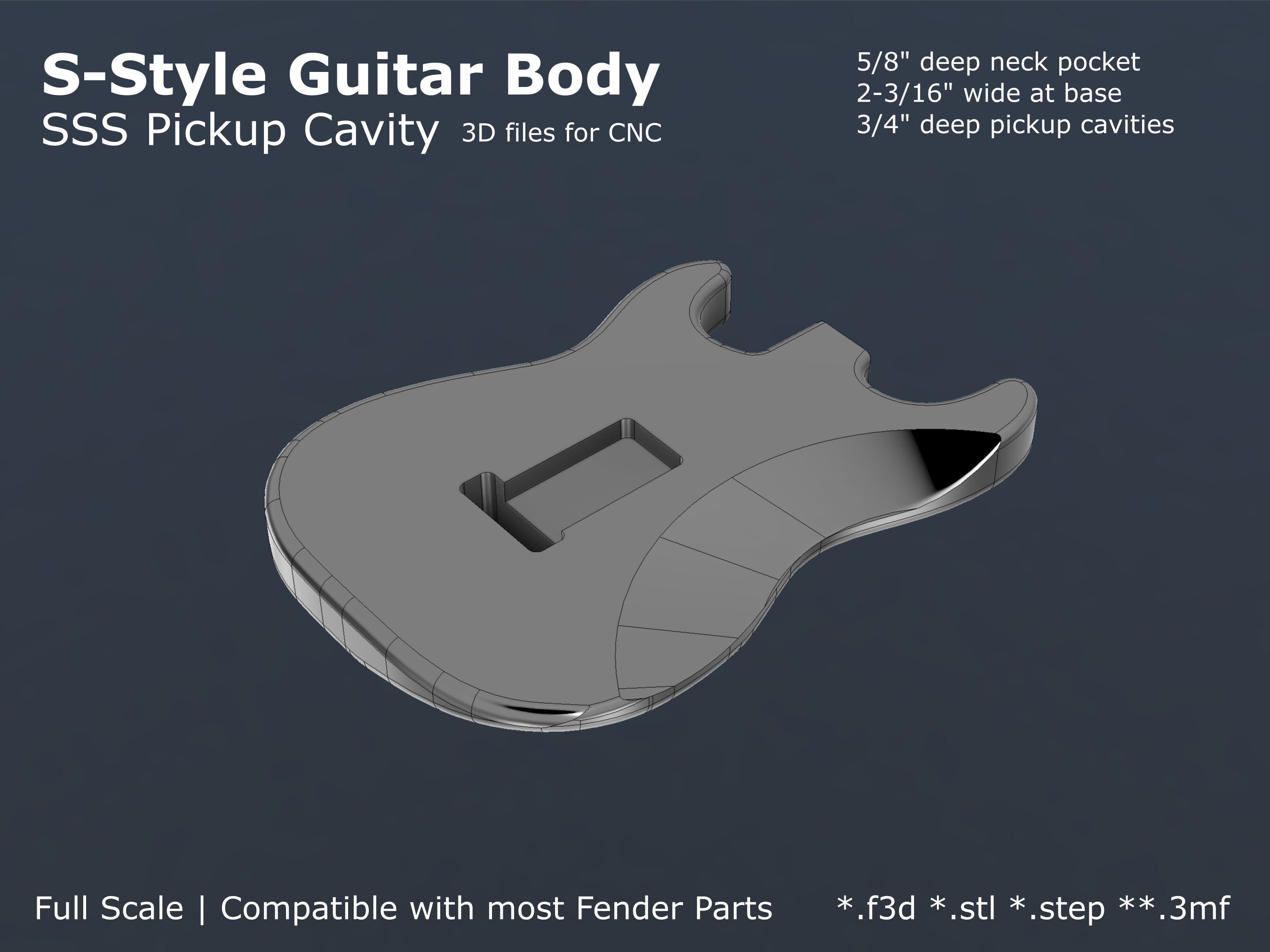 Strat Style Electric Guitar Body CAD Files Stl F3d Step 3mf for CNC Guitar Building Etsy