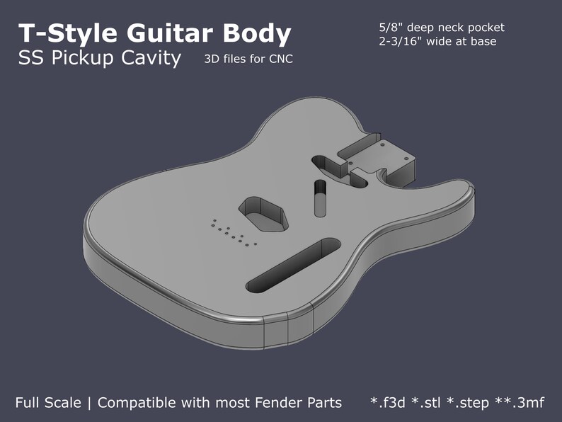 Tele Style Electric Guitar Body CAD Files Stl F3d Step 3mf for CNC