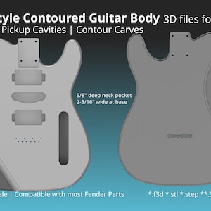 Contoured Tele Guitar Body CAD Files: HSH Pickup, CNC Ready (Digital Download)
