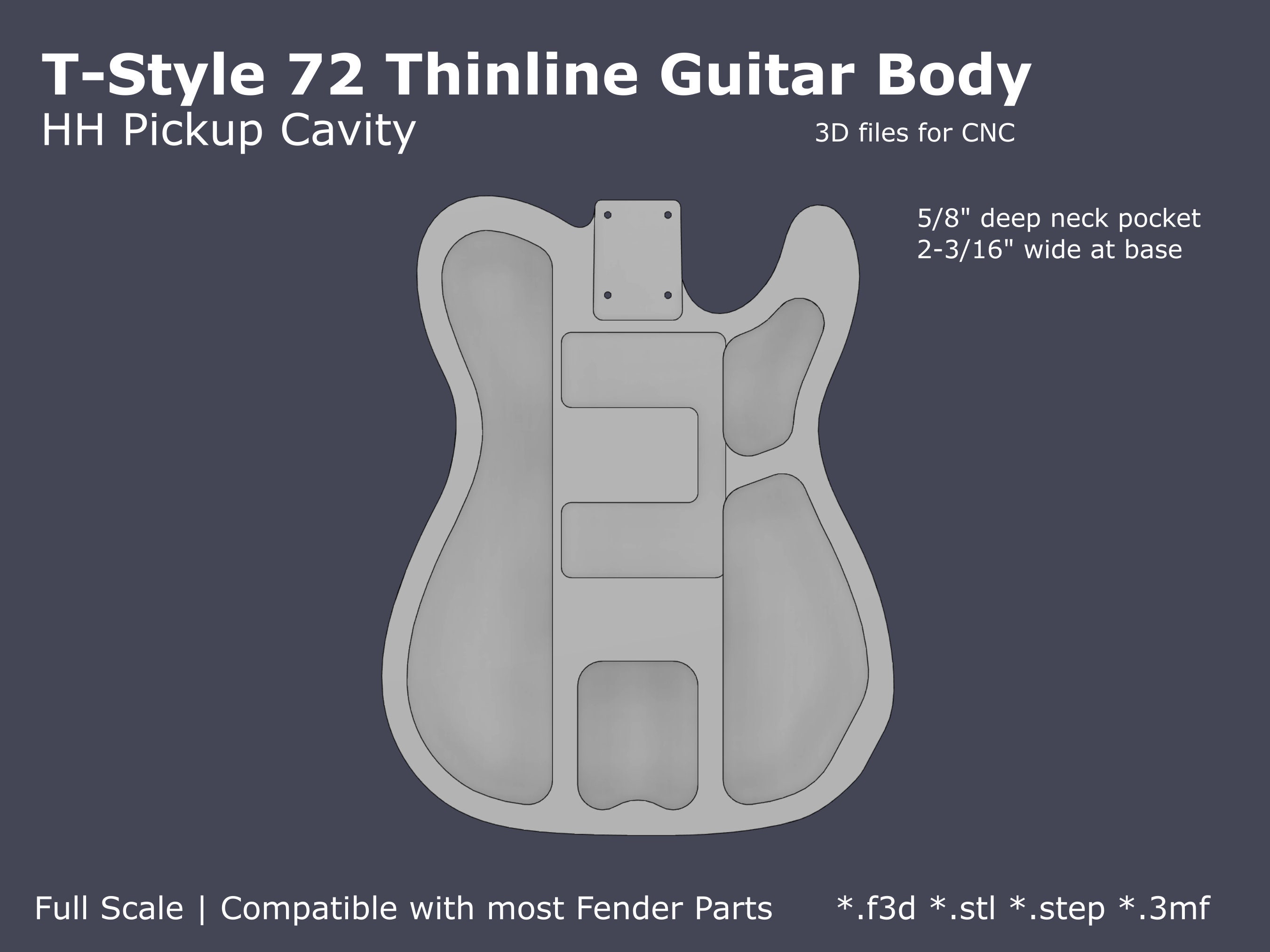 Modello Per Chitarra Thinline Telecaster 1/2 MDF – Set Per Router CNC Con Manico Incluso, Liuteria