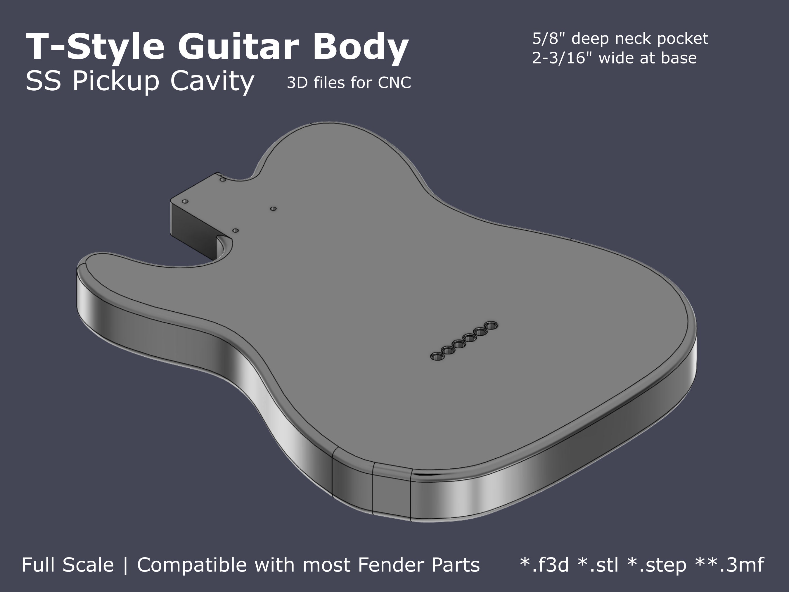 Tele Style Electric Guitar Body CAD Files Stl F3d Step 3mf for CNC Guitar Building Etsy