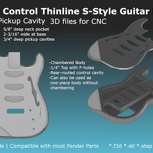 Thinline Strat Style Guitar Body CAD Files: CNC Ready (stl f3d step 3mf)