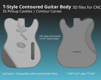 コンター加工されたテレキャスタースタイルのギターボディ CAD