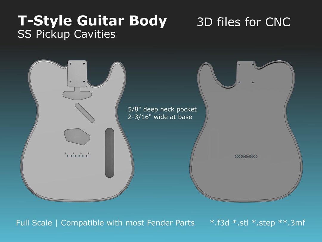 Tele Style Electric Guitar Body CAD Files Stl F3d Step 3mf for CNC