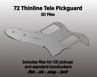 72 Thinline Telecaster Pickguard: CNC Guitar Building 3D Model (stl f3d step 3mf)