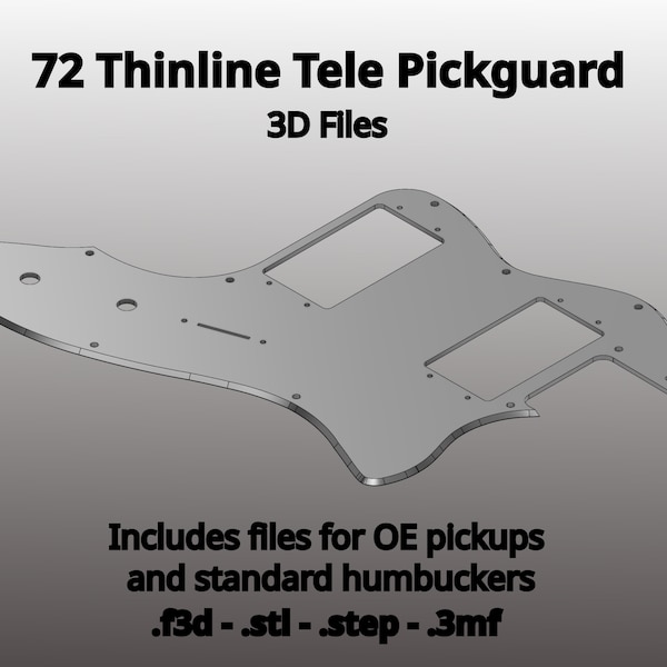 Pickguard for 72 Thinline Telecaster - Two Pickup Options - CAD Files stl f3d step 3mf for CNC Guitar Building