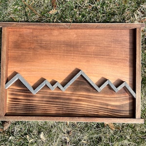 Outlined 3D Mountain Ranges Wood Wall Art