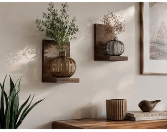 Handmade Farmhouse Wood Wall Sconces, Plant Shelf Decor (Set of 2) -Small Wall Hanging Shelf | Small Plant Shelf