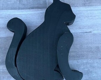 Figurina di gatto nero in legno, decorazione spettrale di Halloween, regalo per gli amanti dei gatti