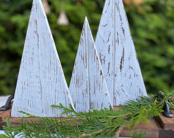 Winter Wonderland trees, Rustic Wooden Christmas trees, Holiday Tree Decor, Shabby Chick Decor, Set of 3, Farmhouse Decor, Winter Wonderland