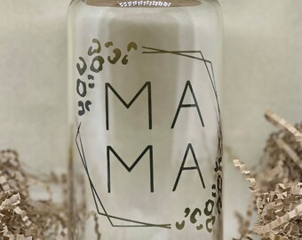 Mama Glass Can,  16oz cup with Plastic Straw and Bamboo Lid