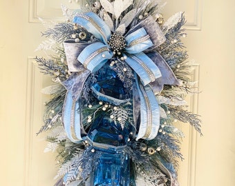 Glam Christmas Swag, Blue Christmas Swag, Winter Wreath,  Jewel Wreath for front door,  Gem blue ornament swag, Holiday Jewel Swag, Xmas Gem