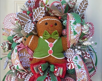 Gingerbread Man Wreath, Christmas Wreath, Christmas Front Door Wreath, Gingerbread Decor for Front Door, Gingie Wreath, Holiday Wreath
