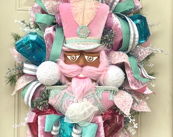 Nutcracker Christmas Wreath, Candyland, Nutcracker Decor, Jewel Christmas Wreath, Christmas Front Porch Decor, Christmas Wreath