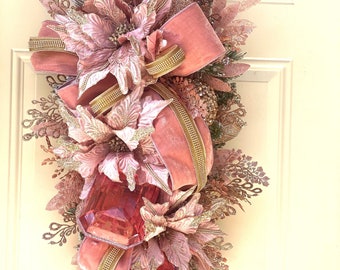 Pink Jeweled Wreath, Elegant Christmas wreath, Gem Christmas wreath , Christmas Jewel, Glam wreath , Holiday Decor, Pink Christmas Decor,