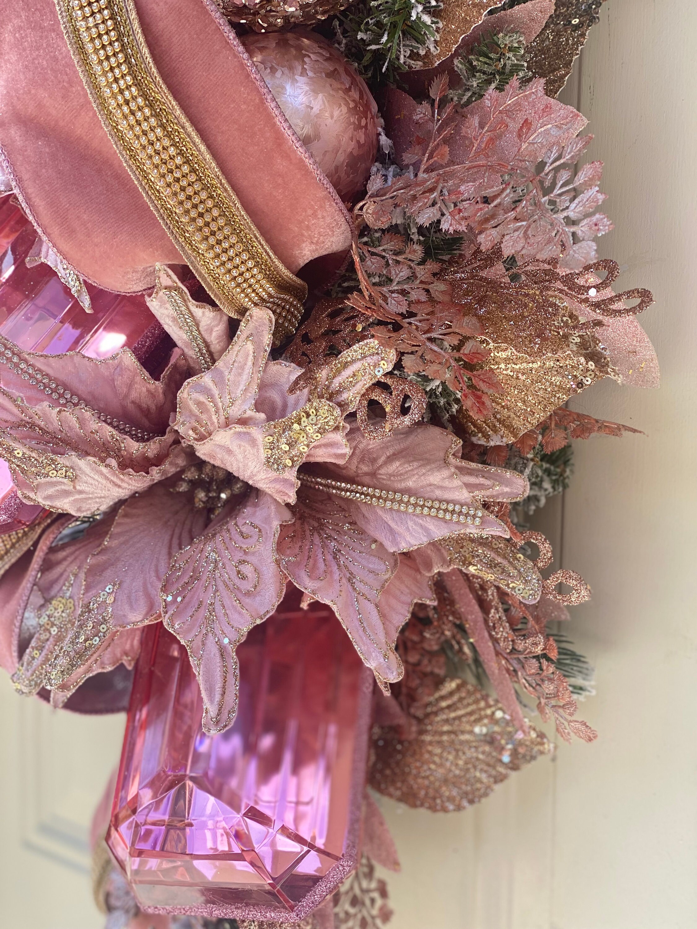 Pink Jeweled Wreath, Elegant Christmas Wreath, Gem Christmas Wreath