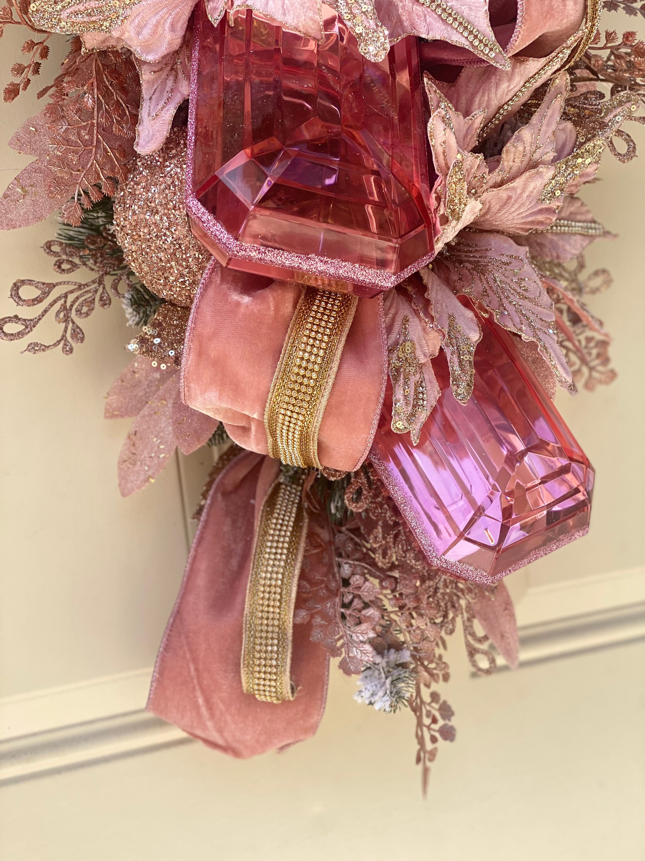 Pink Jeweled Wreath, Elegant Christmas Wreath, Gem Christmas Wreath