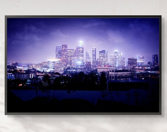 Los Angeles DTLA Skyline Night Photography Long Exposure Home Office Decor Physical Print Color Photography, City Home Office Wall Art