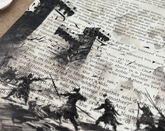 Robin Hood  &quot;Prince Of Thieves&quot; Alexandre Dumas Book Art Print Book Page Art Typewriter Recycled Vintage illustration Upcycled Medieval