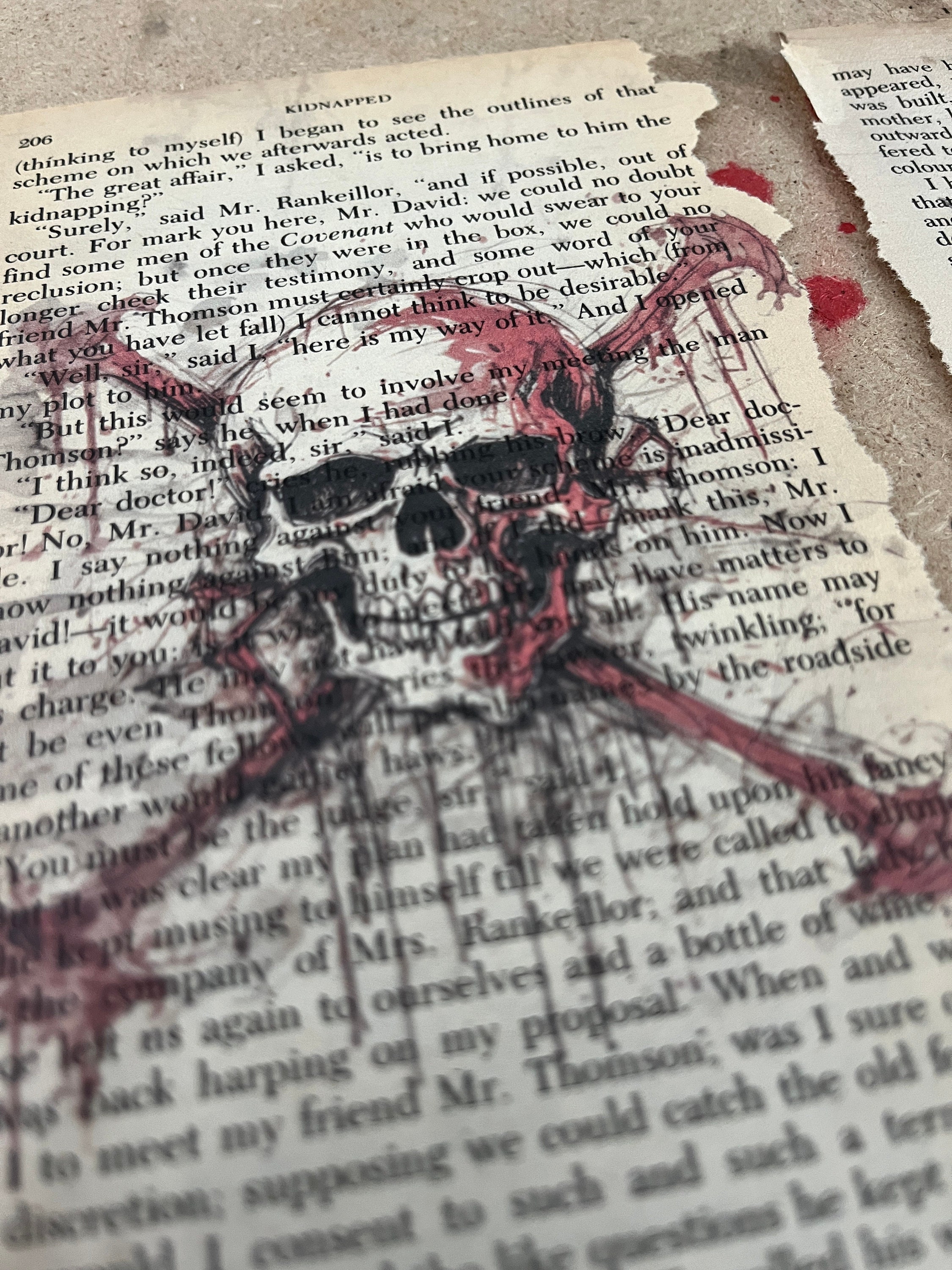 Kidnapped Robert Louis Stevenson Pirate Art Print Book Page Art Typewriter Pirates Jolly Roger Recycled Vintage Upcycled illustration