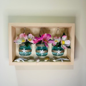 Coastal Shadowbox: Beach Decor with Seashells and Glass Jars
