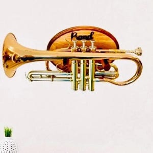 Personalized Golden Mahogany Horizontal Cornet Wall Hanging Display