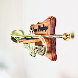 Personalized Horizontal Trumpet Display Wall Hanging Trumpet Stand Stained Solid Wood Trumpet Display Decor