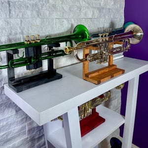 Horizontal Trumpet Display Stand Handmade Wooden