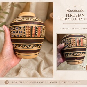 Vintage Peruvian Hand Painted Terra Cotta Vase