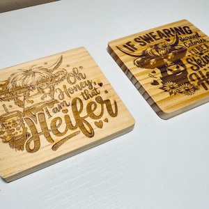 Engraved Highland Cow Wood Coaster I’m That Heifer