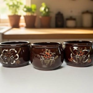 Vintage Japanese Redware Moriage Bean Pot Set