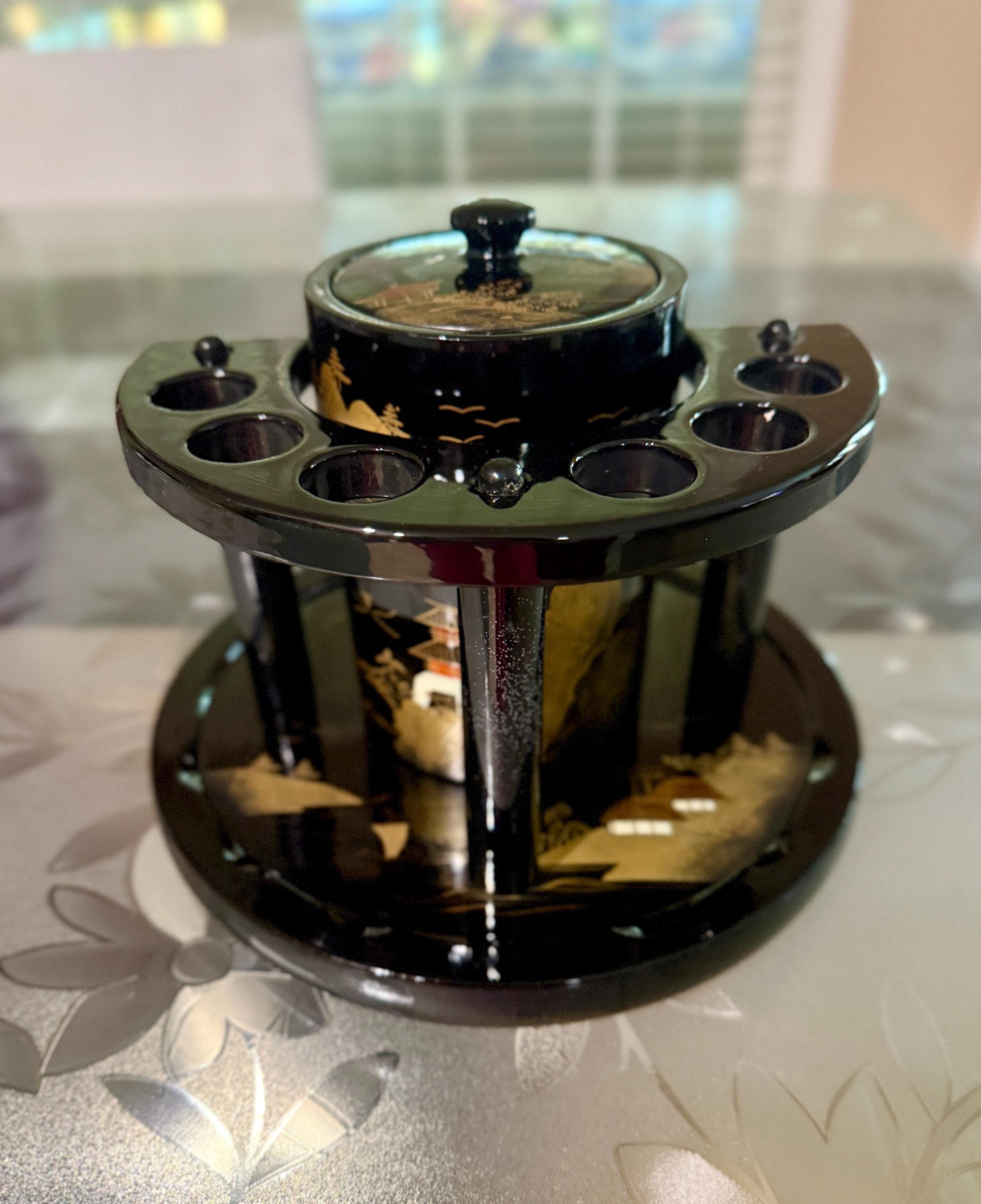 Vintage 1940's Japanese Black Lacquer Pipe Stand & Humidor “WW2