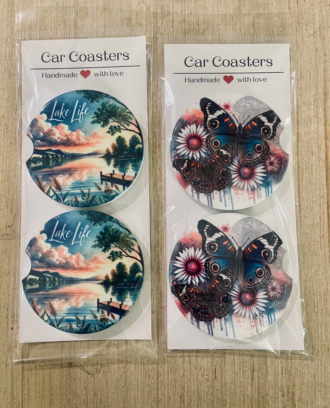 Ceramic Car Coaster Set, Lake Life Car Coaster Set, Butterfly Car ...