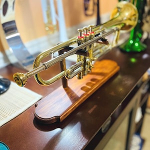 Personalized Horizontal Trumpet Stand Solid Wood Display Centerpiece