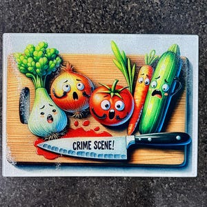 Vegetable Crime Scene Glass Cutting Board Large