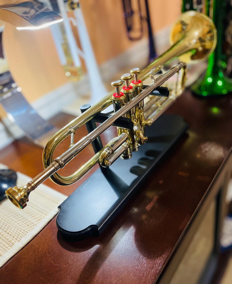 Trumpet Instrument Display Personalized Handmade Horizontal Trumpet Stand Solid Wood Trumpet ...