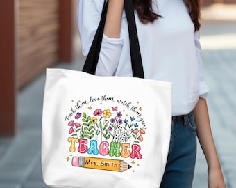 Personalized Large Canvas Teacher Tote Bag Teacher Appreciation Gift
