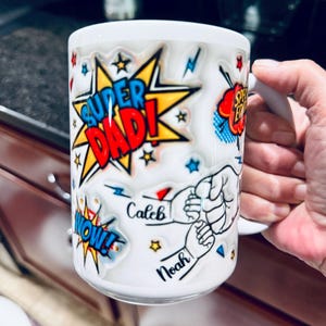 Personalized Super Dad Coffee Mug Dad and Kids Hands Mug