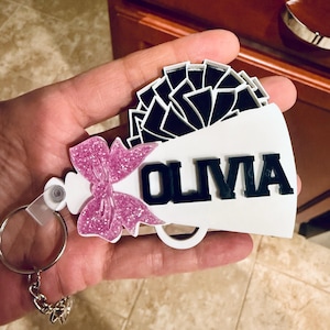 Personalized Chearleader Megaphone Pom Pom Backpack Tag Acrylic Keychain