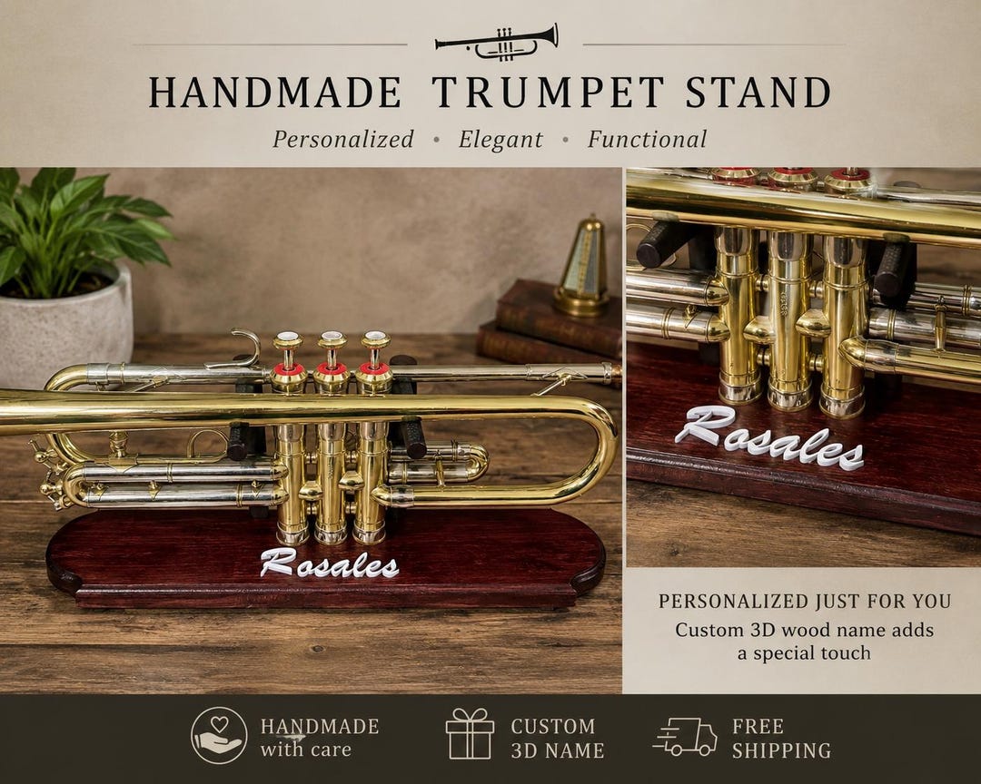 Trumpet Instrument Display Personalized Handmade Horizontal Trumpet Stand Solid Wood Trumpet ...