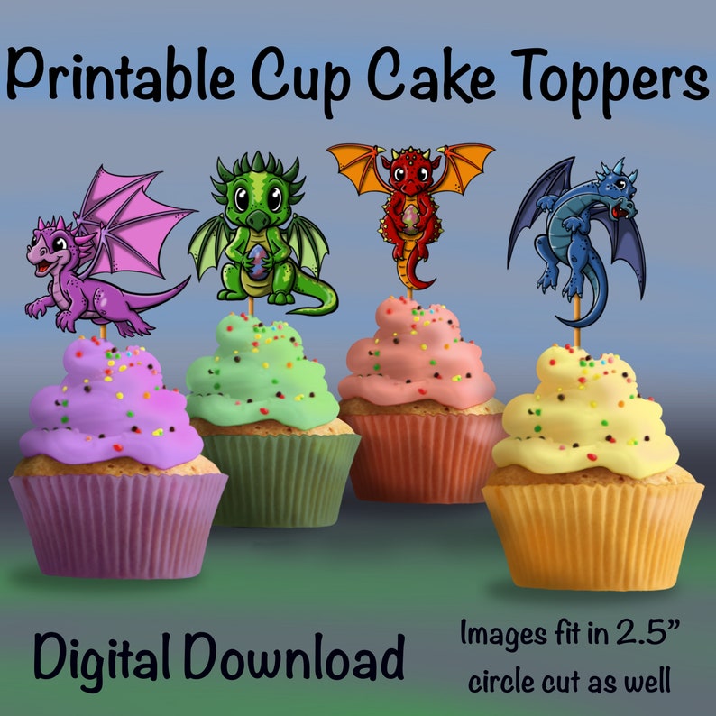 Printable DRAGON Themed Cup Cake Topper. Instant Digital Download. - Etsy