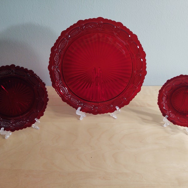 Avon Ruby Red Cape Cod 1876 Collection Dinner Plate Salad Plate and Bread Plate